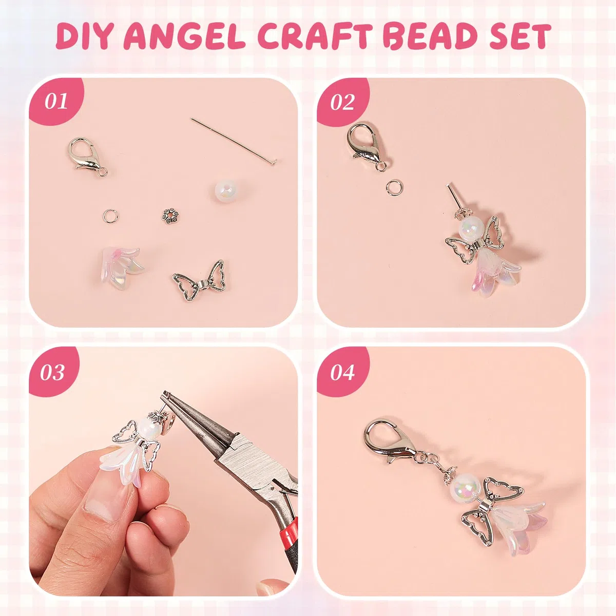50 Sets Schutzengel Anhänger Basteln Perlen Schutzengel Schlüsselanhänger Engel Bastelset Perlenengel Anhänger Charms für DIY Hochzeitsgeschenke Taufe Kommunion Weihnacht