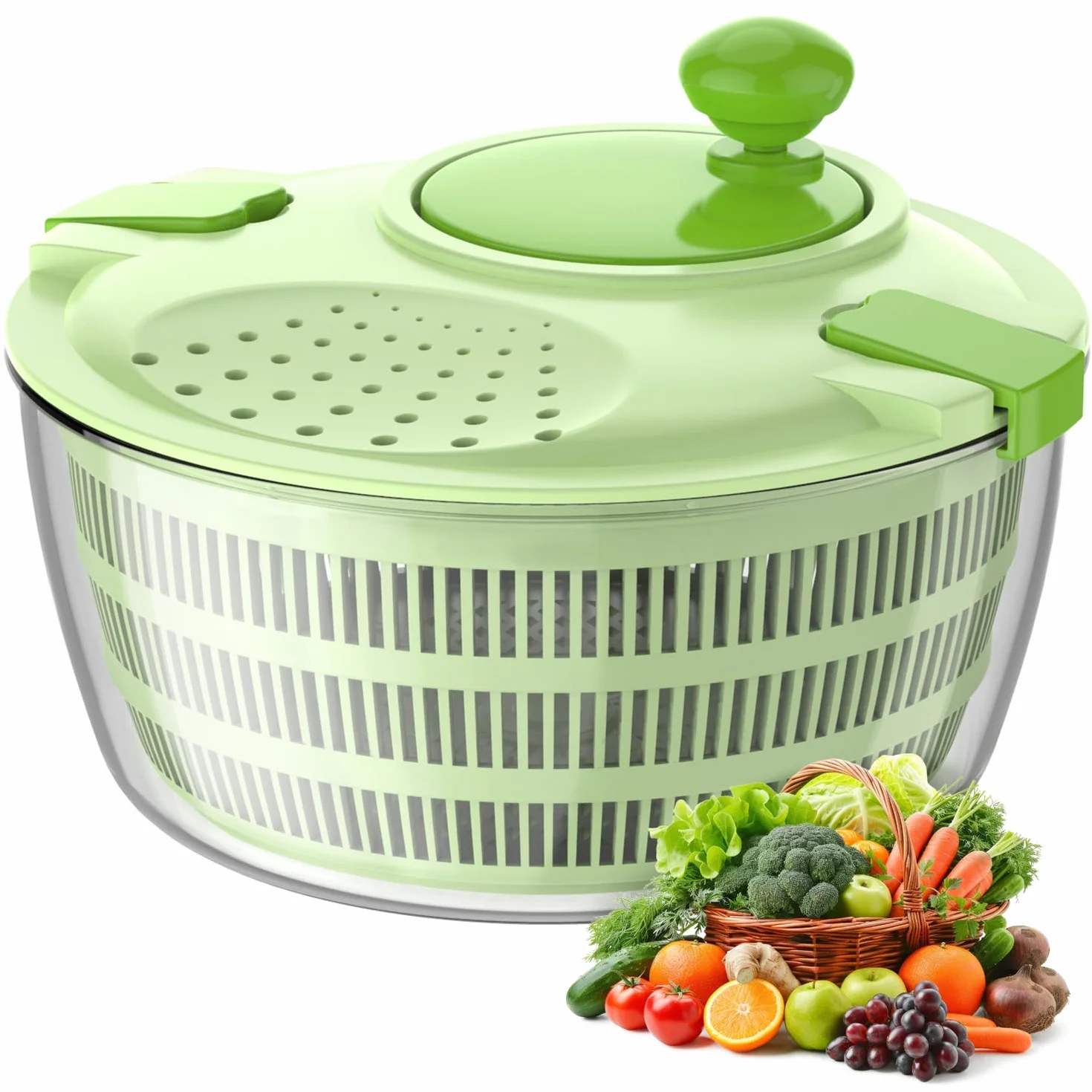 Salatschleuder mit Deckel, Hochwertige Kunststoff, BPA-frei, Salatschleudern mit Kurbelantrieb und 4,5L Salatschüssel und Masche, Wäscht und trocknet Salat, Gemüse und Obst