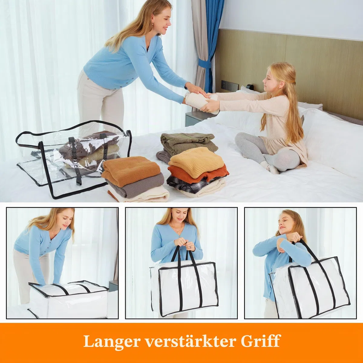 Vieshful 3 Stück Transparente Plastik Aufbewahrungstasche, 40L Organizer Aufbewahrungsbox Kleideraufbewahrung Umzugskartons für Bettdecken, Kleidung, Bettwäsche, Weihnachtskränzen und Steppdecken