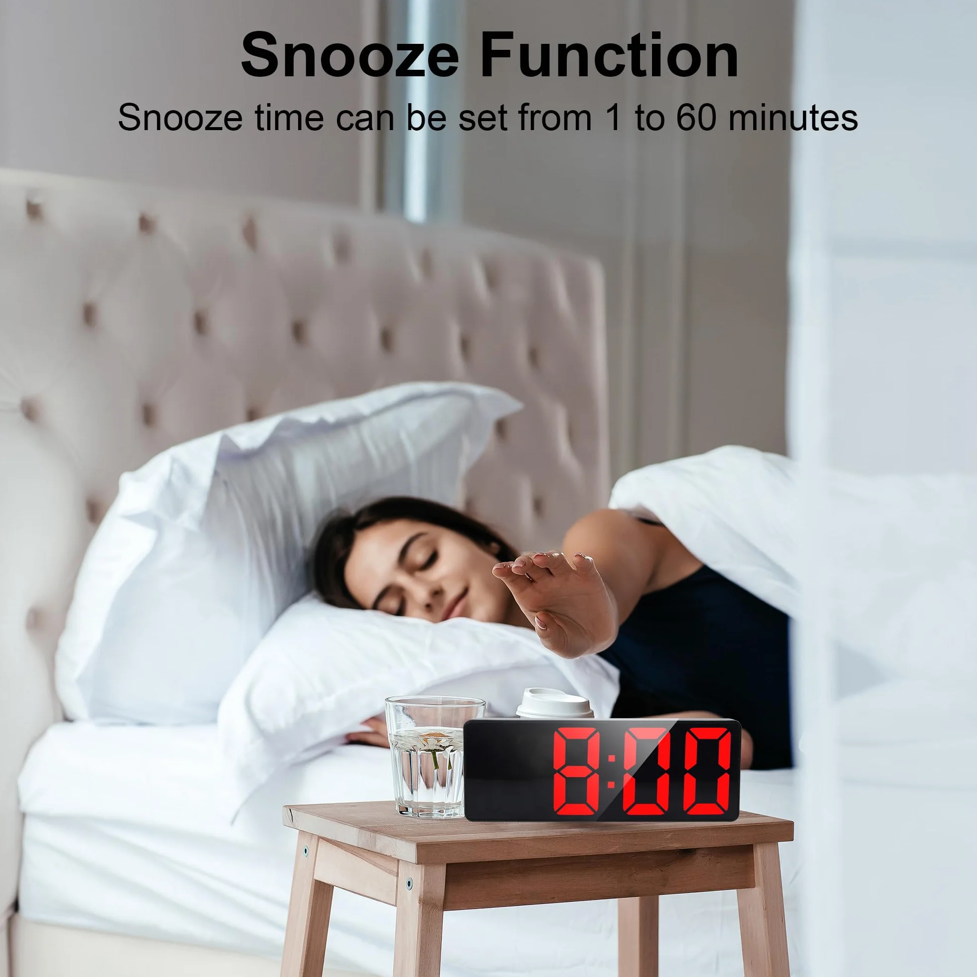 Lafocuse LED Wecker Digital mit Großen Zahlen, Tischuhr Digitaler mit Snooze, Helligkeit Regelbar, 12/24HR für Nachttisch Schlafzimmer Büro, Rot