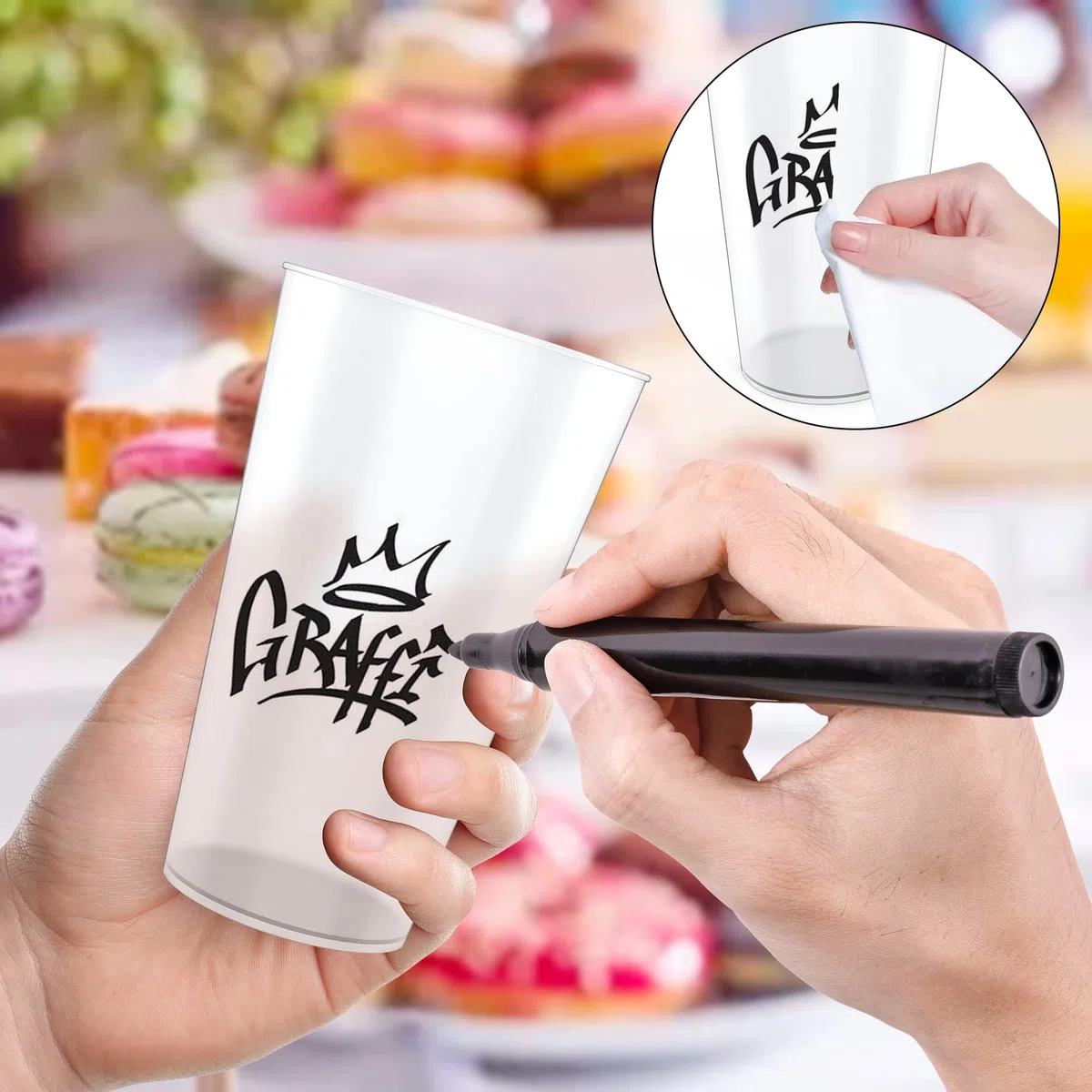 AOLUXLM 50 Stück Partybecher Set, Trinkbecher Bruchsichere Mehrwegbecher für Getränkepartys, Geburtstag, Hochzeit - 480 ml / 16 OZ (Voll Gefüllt) Mattierte Plastikbecher