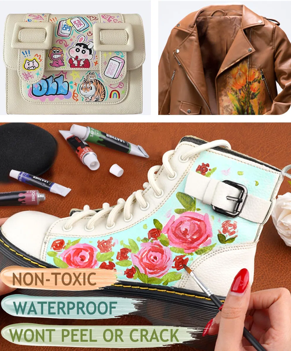 Colorful Acryl-Lederfarbe für Schuhmalerei und Bastelprojekte, 24 Farben, Lederpflege