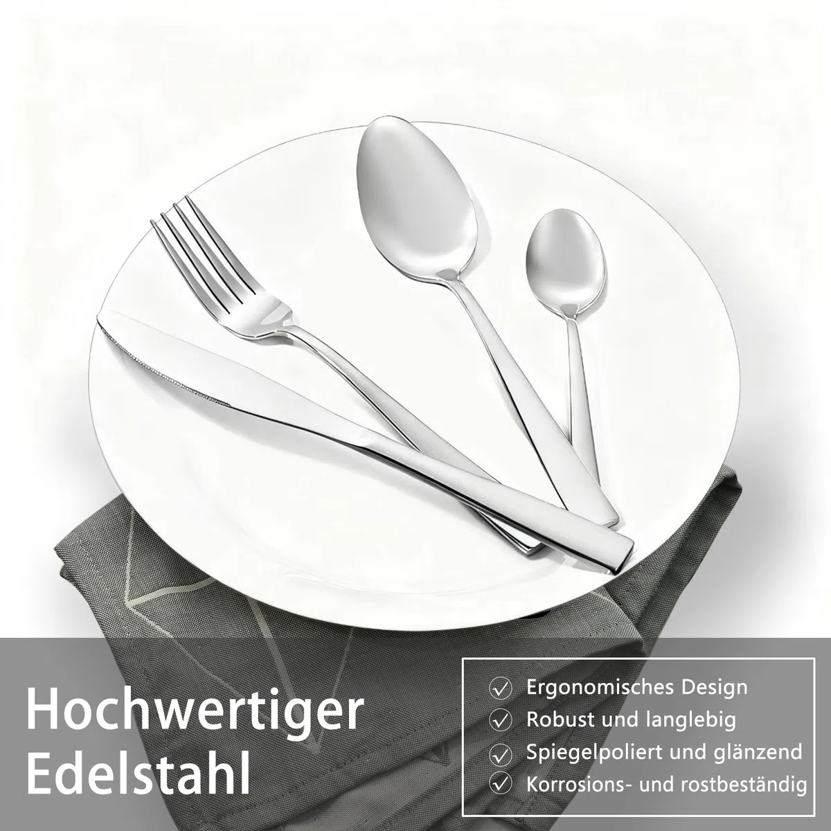 Otto Koning Leipzig, Besteck Set 8 Personen, Essbesteck Set 32 teilig, Besteck Edelstahl, Hochglanzpoliert, Dicke 3 mm. Modernem und Schlichtem Design