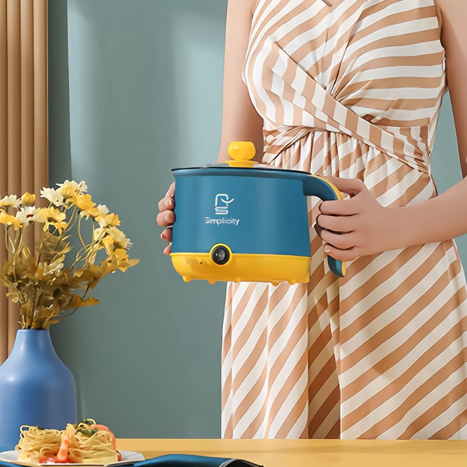 Elektrischer Hot Pot Mit Dampfgarer, Elektrische Hot Pot 1.8 L, Tragbare Mini Antihaft Multikocher, Schneller Ramen Kocher, Tragbare Antihaft Topf Für Zuhause, Büro, Schlafsaal