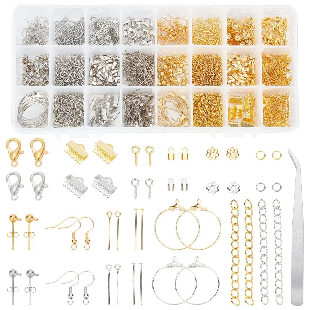 PandaHall 1480-teiliges Ohrringe Selber Machen Set Ohrringherstellungsset mit Ohrringhaken Ohrringzubehör Ohrringrückseiten Ohrringstiften Biegeringen Schmuck Creation Kit für die Schmuckherstellung