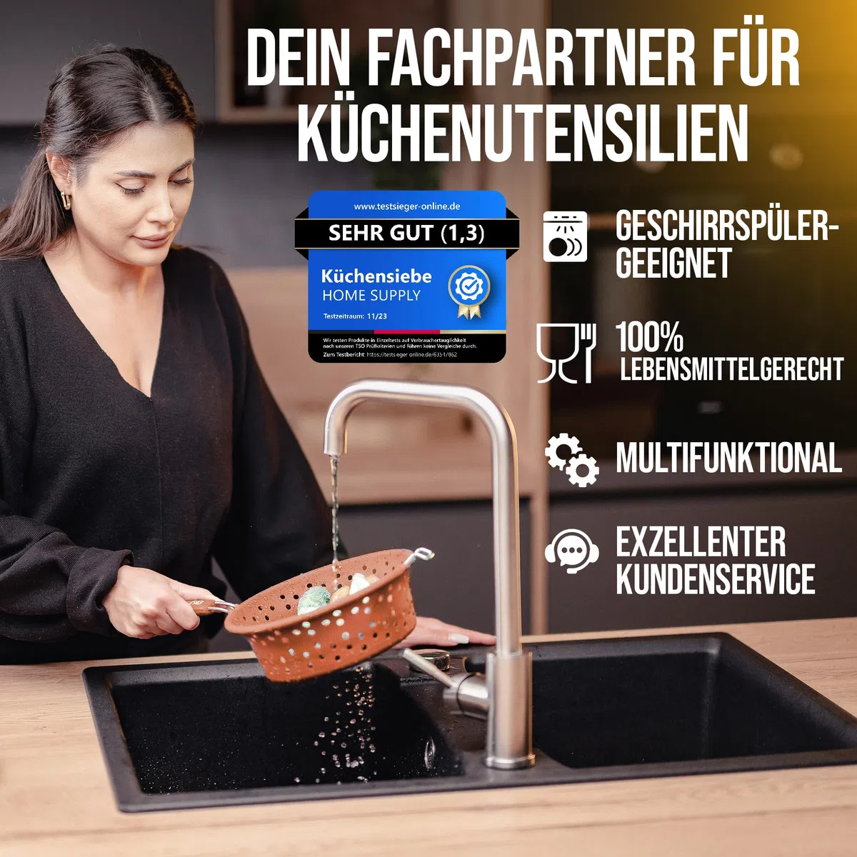 3-in-1 Faltbares Sieb aus Silikon und rostfreiem Edelstahl, Küchensieb, Nudelsieb, Dampfgar Einsatz, Abtropfsieb, platzsparend, multifunktional, geschirrspülfest, 21cm Lachsrosa