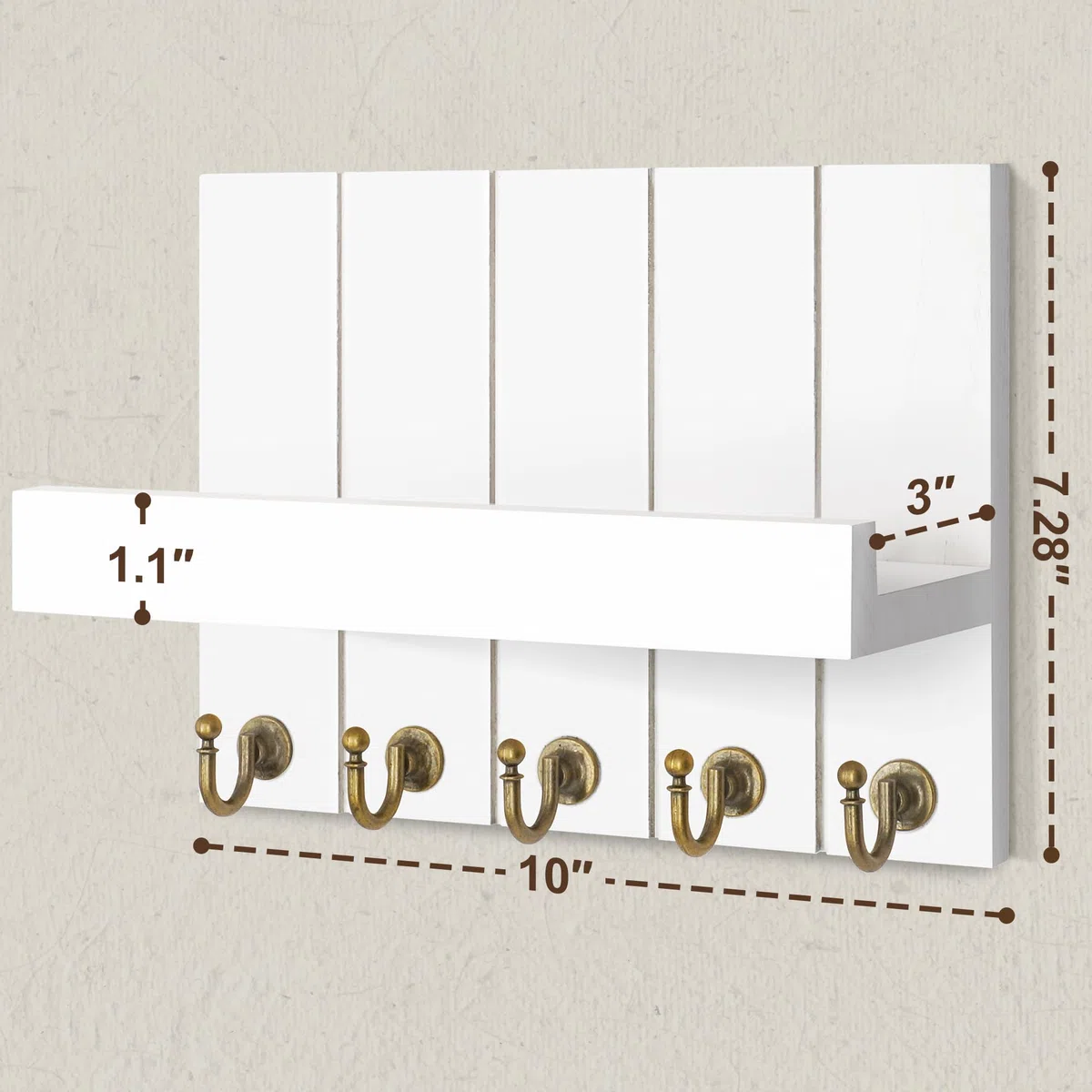 Rebee Vision Schlüsselhalter für die Wand – dekorativer Post-Organizer Wandhalterung mit 5 Schlüsselhaken für Bauernhaus Wohnung Essentials – Heimdekoration für Wohnzimmer (Rustikweiß)
