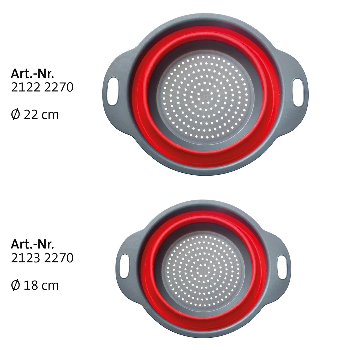Westmark Seiher-Set, 2tlg., Faltbar, je 1x Ø 22 cm und 18,5 cm, Kunststoff, Anthrazit/Rot, 212222E6