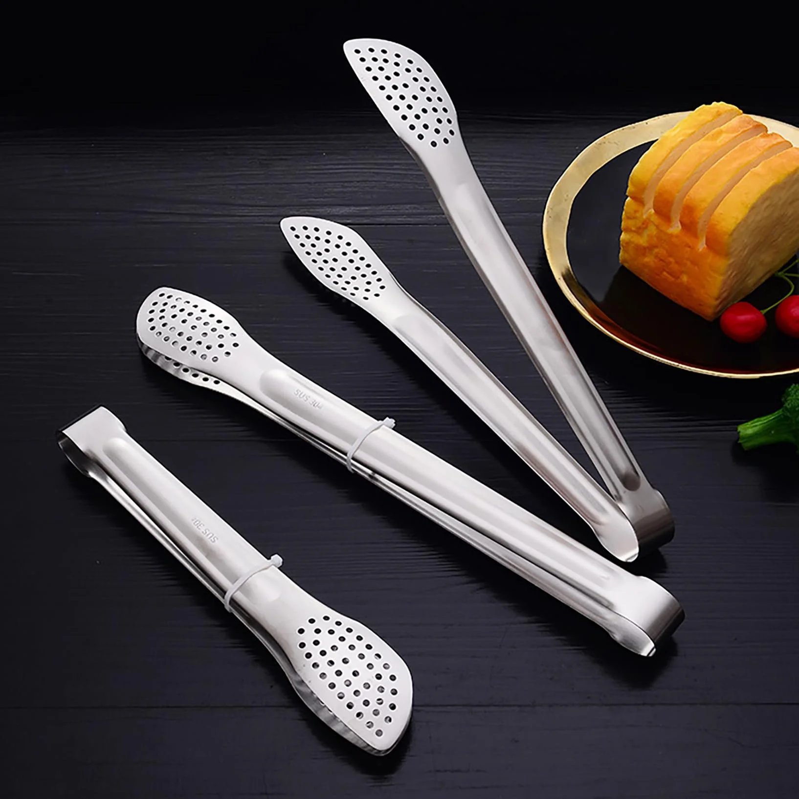 2 Stück SUS304 Edelstahl Grillzange (24 cm), kein Schweißen, minimalistischer Stil, mit kurzem Griff, japanische Yakiniku-Zange, kleine Servierzange zum Kochen, Grillen, Buffet