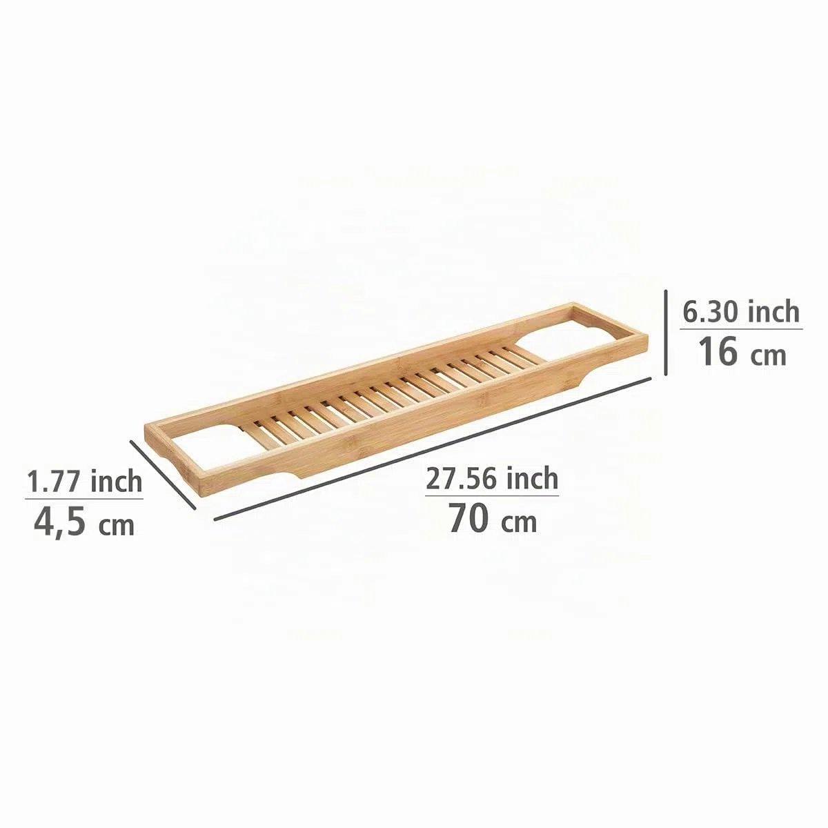 WENKO Badewannentablett Bambusa aus hochwertigem Bambus mit praktischer Ablagemöglichkeit für Badutensilien, geräumiger Wannenaufsatz, nachhaltige Badewannenauflage, 70 x 4,5 x 16 cm, Natur