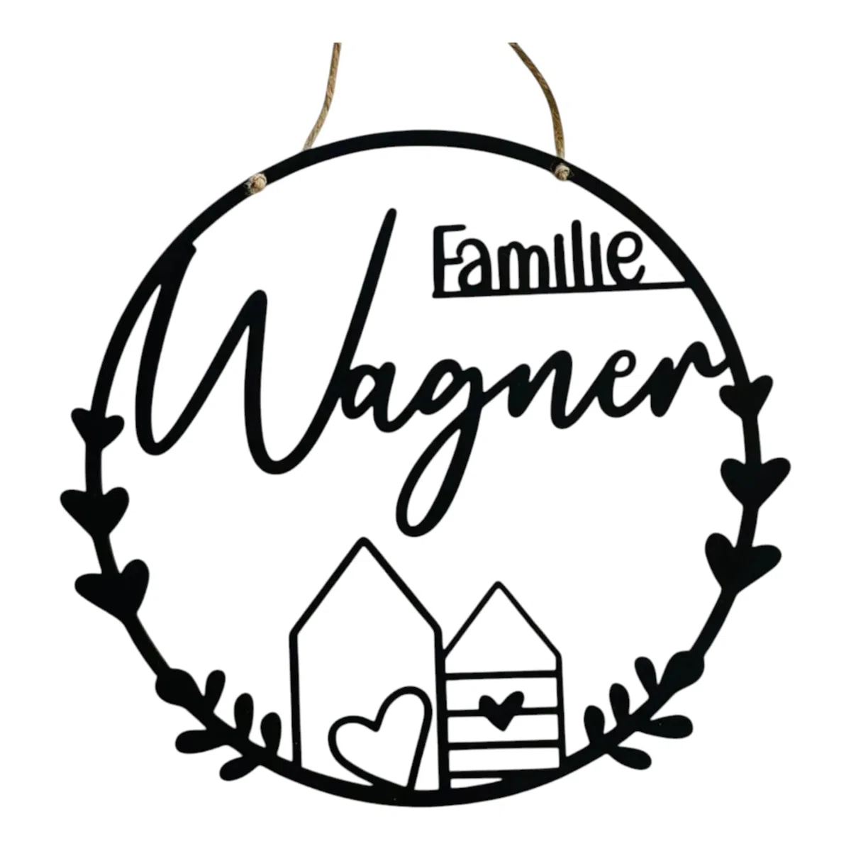 Hübscher Dekoring Türkranz personalisiert mit Namen, Fensterdekoration, modern, schwarz, minimalistisch, Scandinavian Hygge dekoloop dekoring