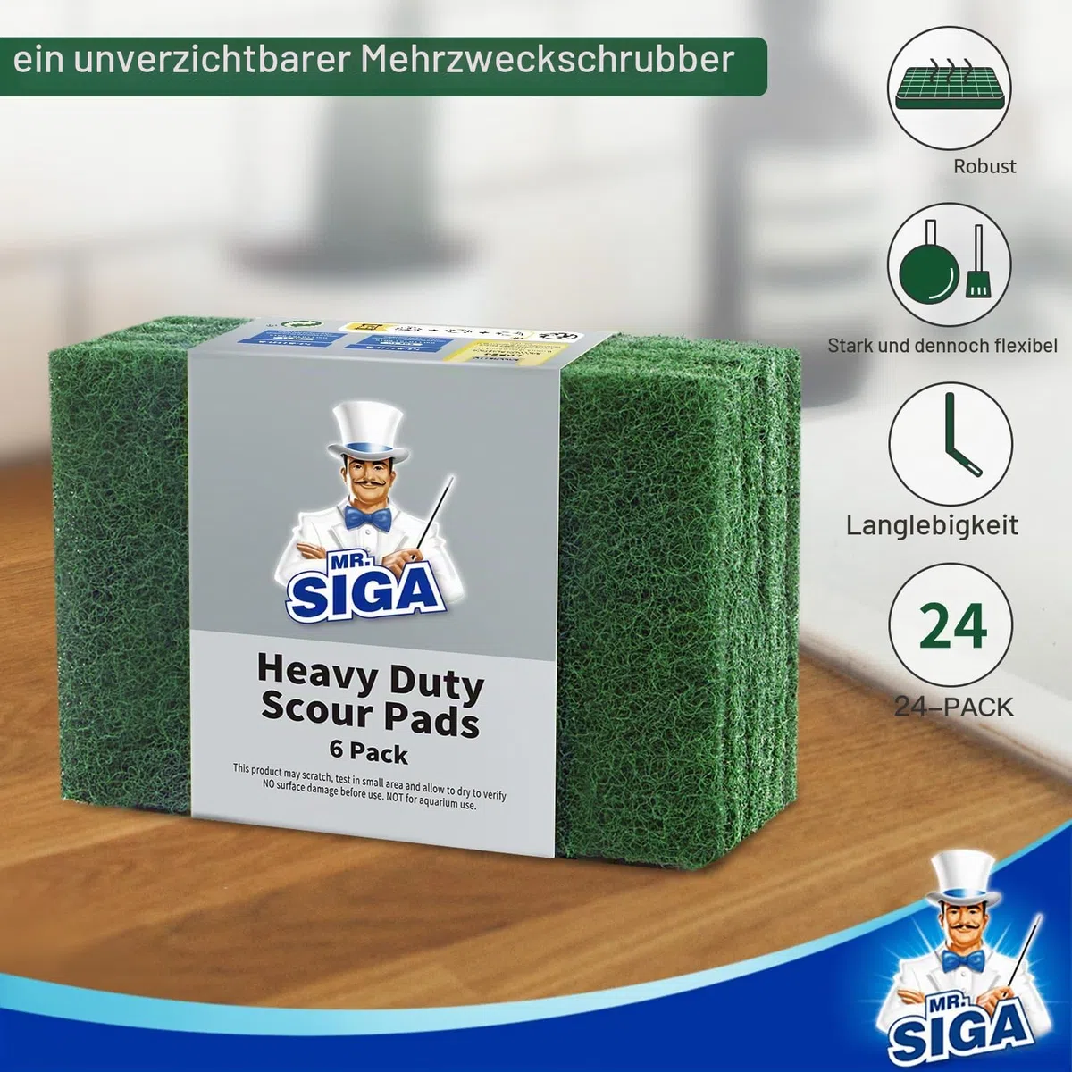 MR.SIGA Hochleistungs-Scheuerschwamm Haushaltsschrubber Reinigungstücher Topfkratzer für Küche, Spüle, Schale, 24er-Pack, 10 x 15 cm(3,9 x 5,9 Zoll), Grün