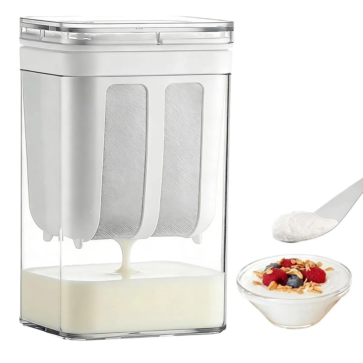 1800 ml Joghurt Sieb mit Deckel, Joghurt Presse mit Feines 80er-Edelstahlsieb, Wiederverwendbares Molketrenner für Zubereitung von Griechischem Joghurts und Käse