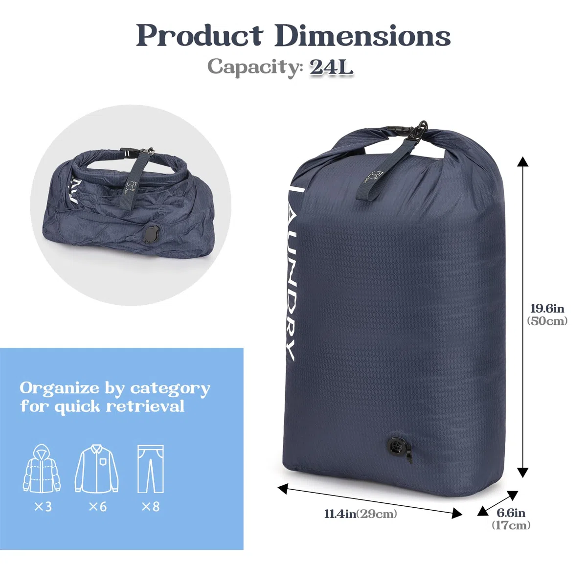 Wäschesack Reise, Wasserdichte Aufbewahrungsbeutel mit Klickverschluss, Leicht Nassbeutel Trockenbeutel, Schmutzwäschebeutel, Compression Reise-Organizer für Schwimmen Wandern Camping