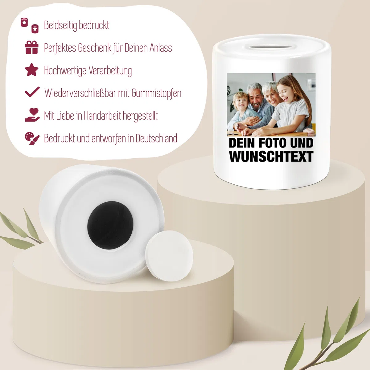 Spardose - Mit Foto I Eigenem Bild I Text I Name I Wunschtext - Unisize - Weiß - trinkgeldkasse für friseure Foto-spardose selbst drucken Photo sparbüchse fotospardose spendenbox individuell