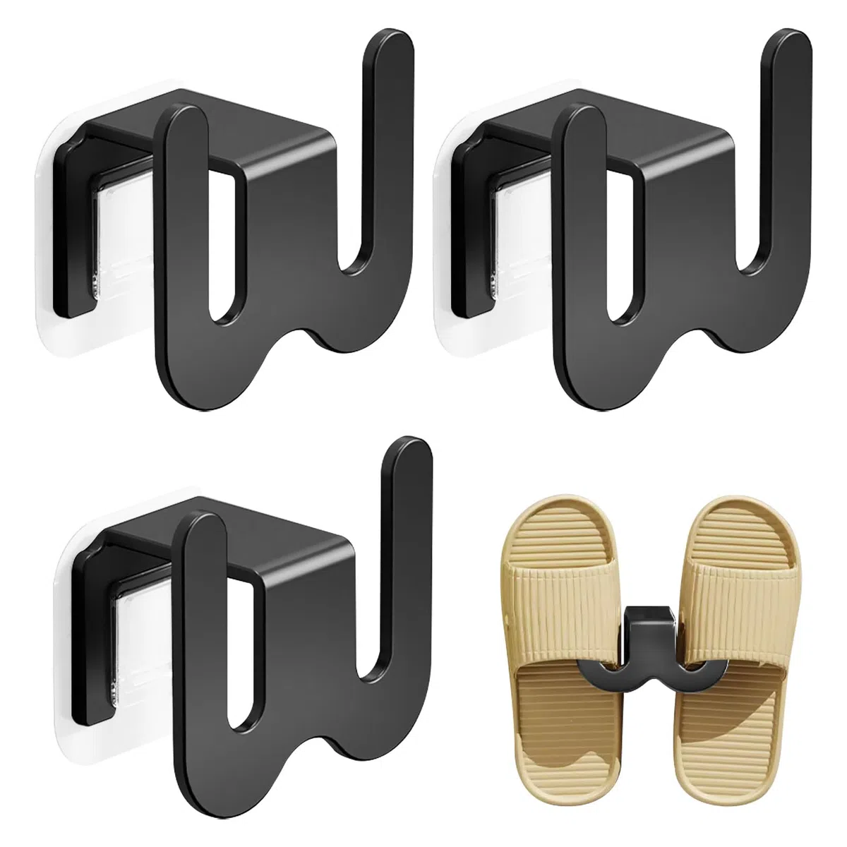 Schuhhalter Wand, 3 Stück Ohne Bohren schuhablage, schuhregal wand aus Space-Aluminium, multifunktionales Badezimmer-Hausschuhregal für Badezimmer Schlafzimmer Wohnzimmer (Schwarz)