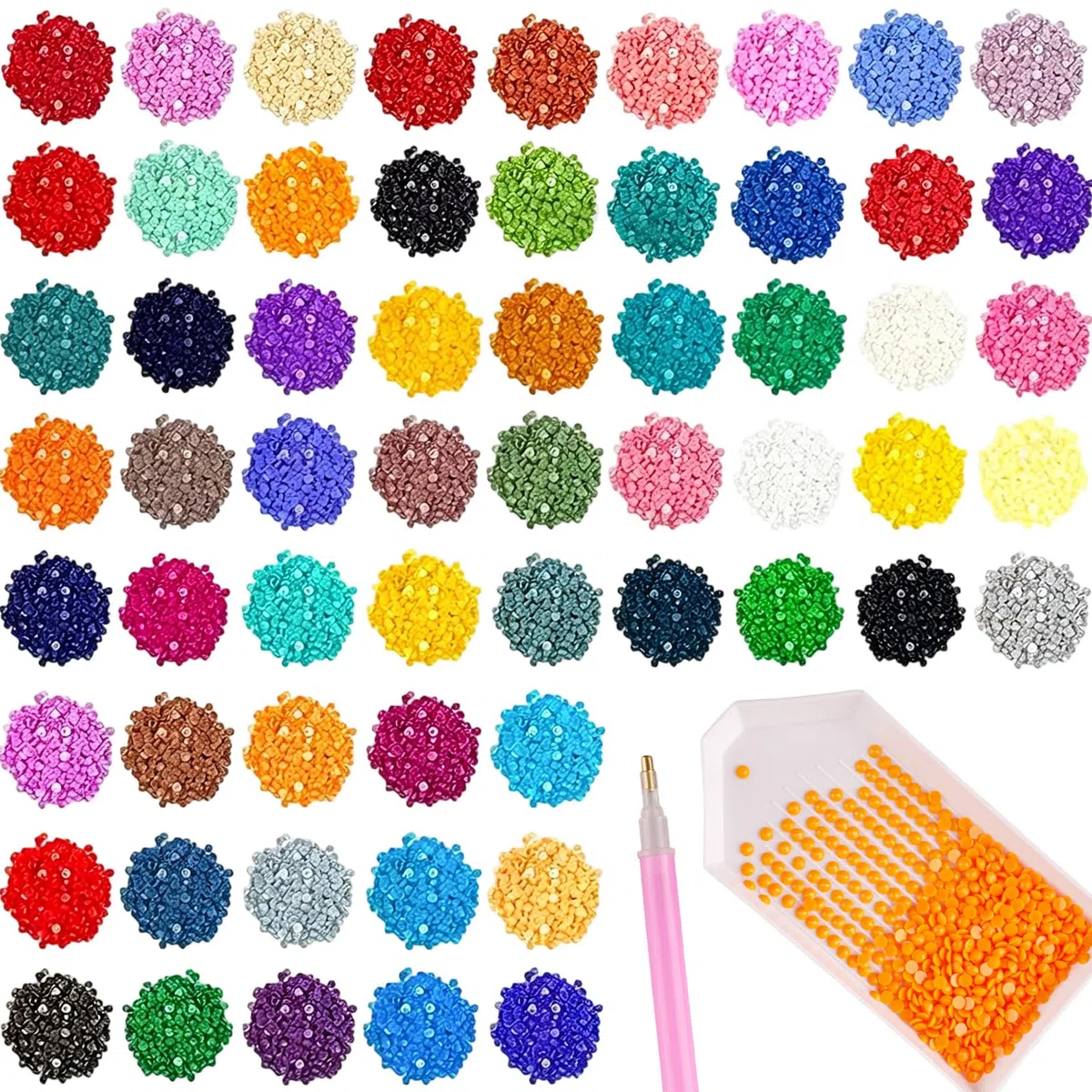 Diamond Painting Steine, Diamond Painting Zubehör Diamanten Deko-42000 Rund Stück 60 Farben/700 Stück pro Farbe-Ersatz Funkelnde Perlen Für Nägel, Edelsteine, Kunsthandwerk Ornamente