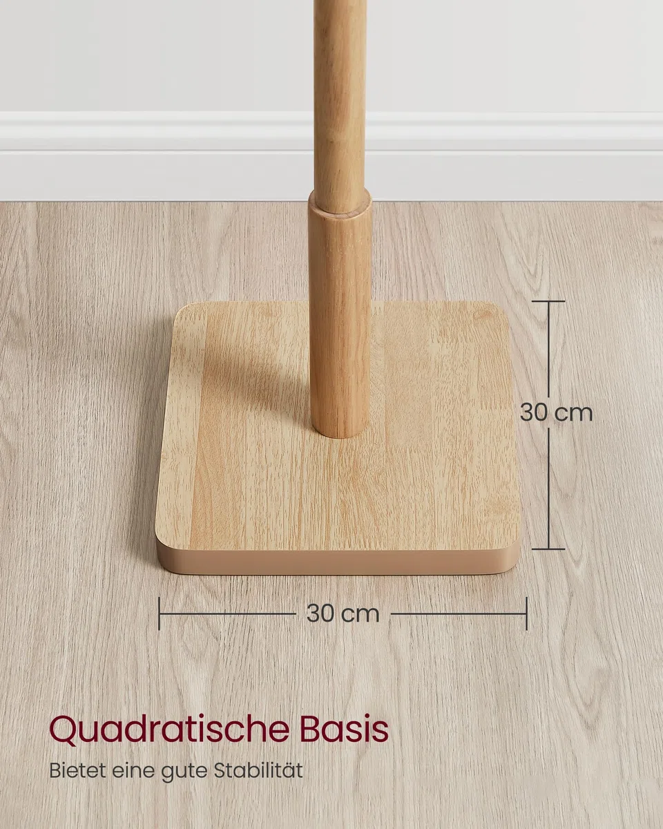 VASAGLE Garderobenständer, Kleiderständer Massivholz, Jackenständer Baumform, 8 Haken für Jacken, Hüte, für Flur, Haken und Haltestange aus Kautschukholz, naturbeige RCR010N01