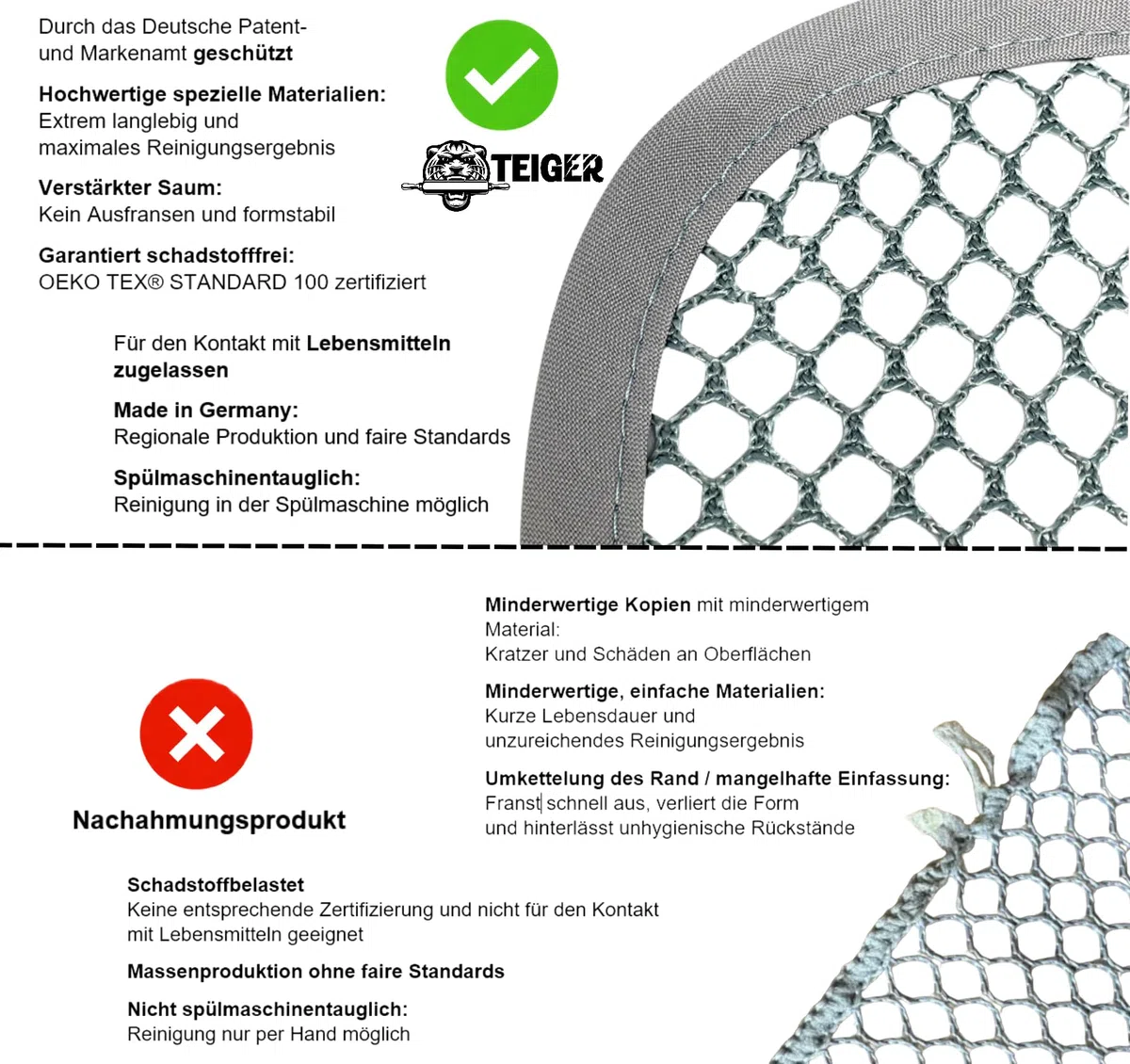 Teiger 2 x Teigreinigungstuch Teigreiniger Teigentferner Netztuch für hartnäckige Verschmutzungen Teigtuch Mesh Spültuch Reinigungstuch Spüllappen Doppelpack