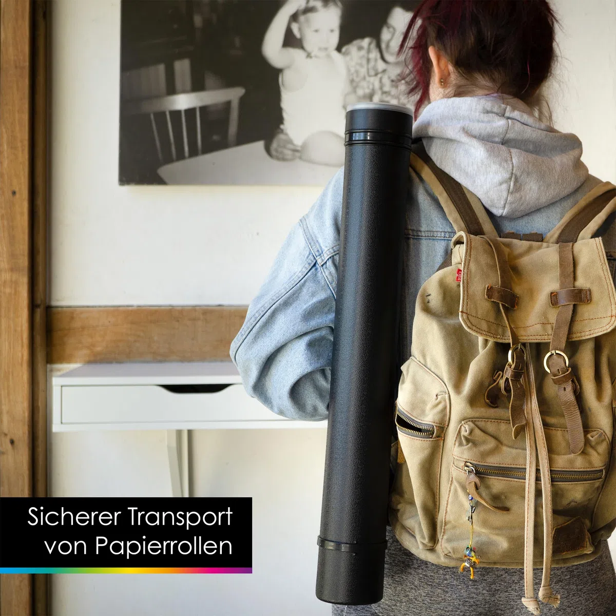 OfficeTree Posterrolle A0 Schwarz 60-100 cm verstellbar inkl. Tragegurt - Flipchart Köcher - Zeichenrolle - Zeichenrollenköcher - Plakatrolle - Poster Transportrolle A2 - Planrolle - Plakat Rolle