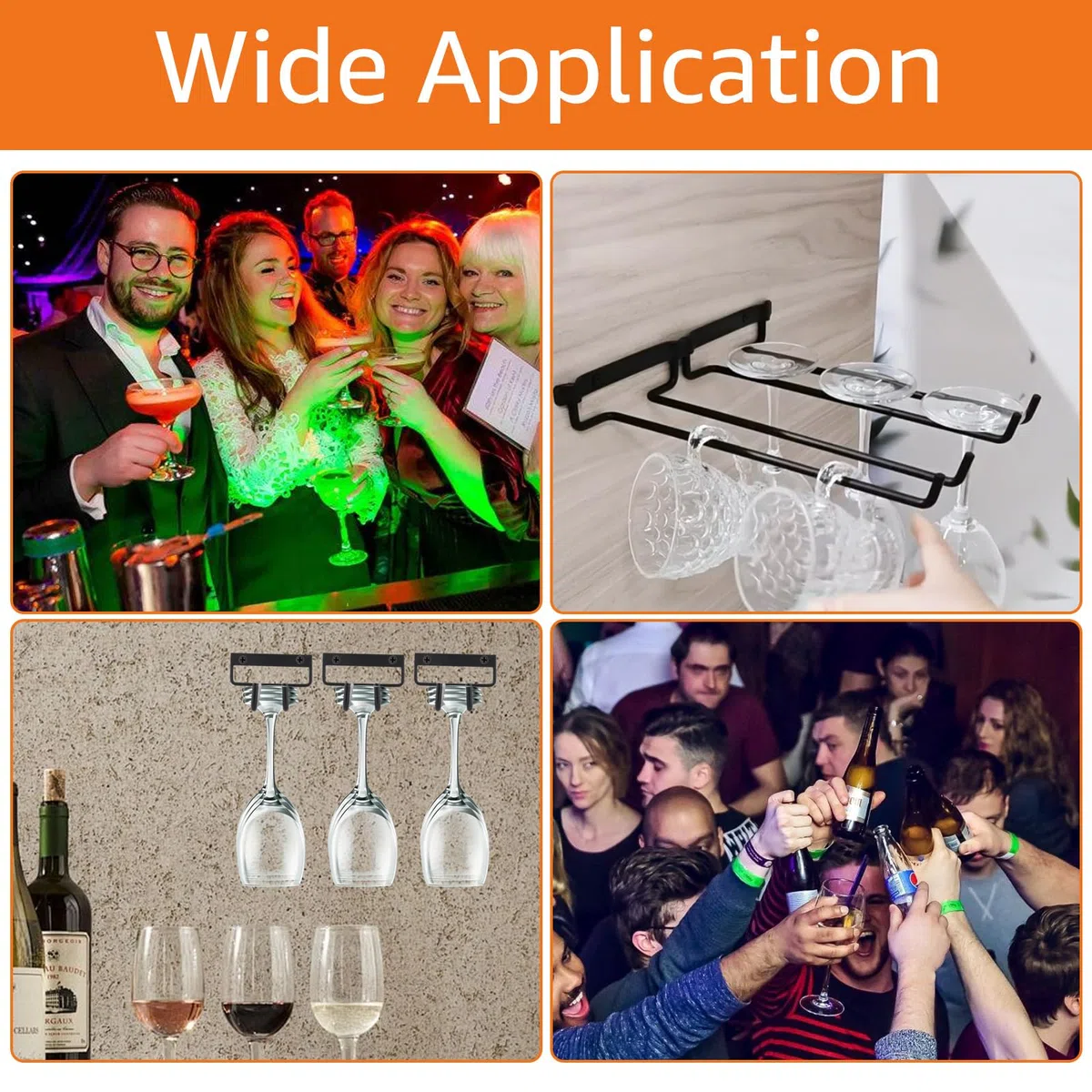 WOPPLXY 6 Stück Schwarz Weinglashalter, 30cm Gläserhalter zum Aufhängen, Metall Weinglashalter Hängend für Restaurant, Bar, Küche