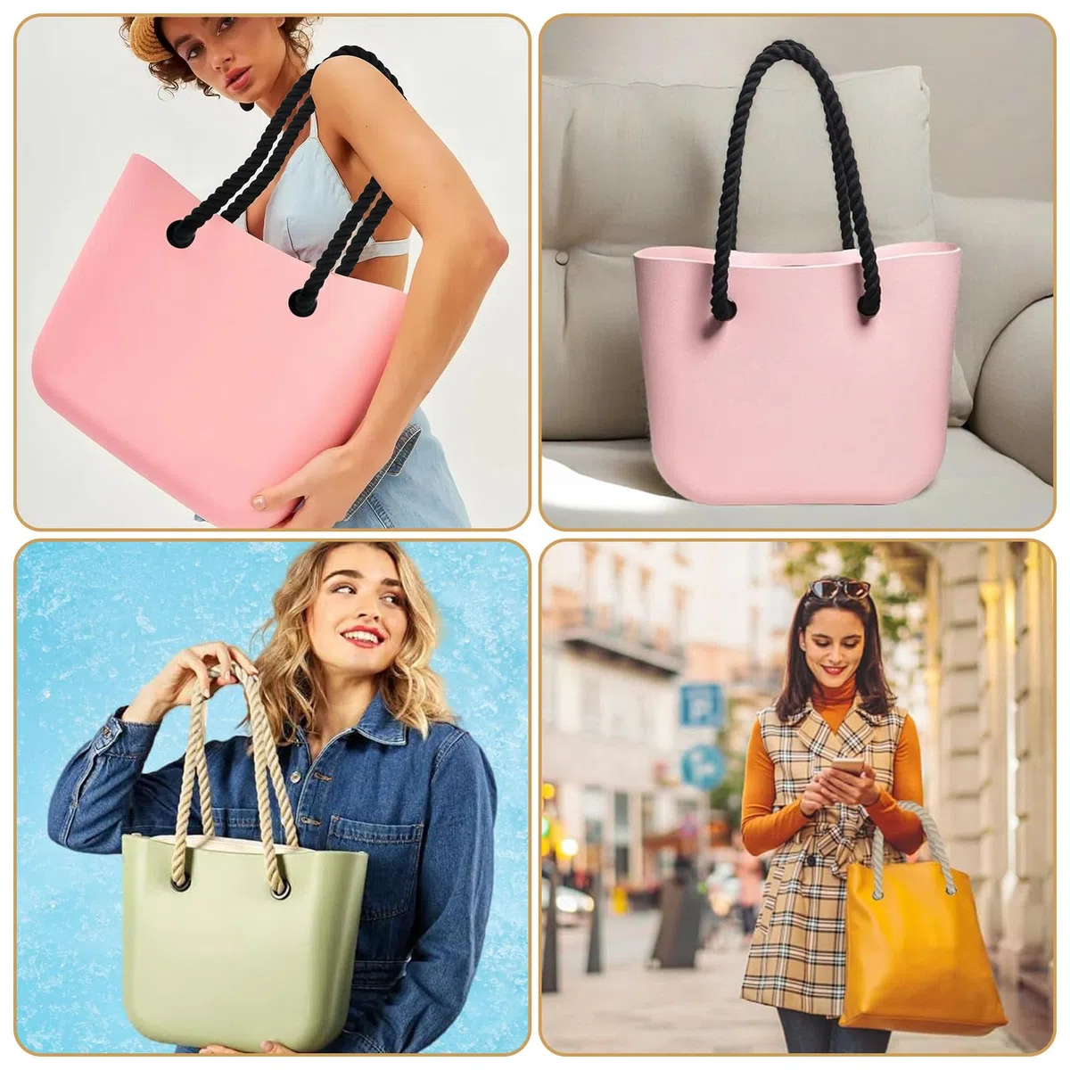 4 Stück Taschengriffe für O Bag Henkel, 75 cm Henkel für Taschen Obag Tasche Zubehör für Taschen Handtaschen, Umhängetaschen (Schwarz/Beige)