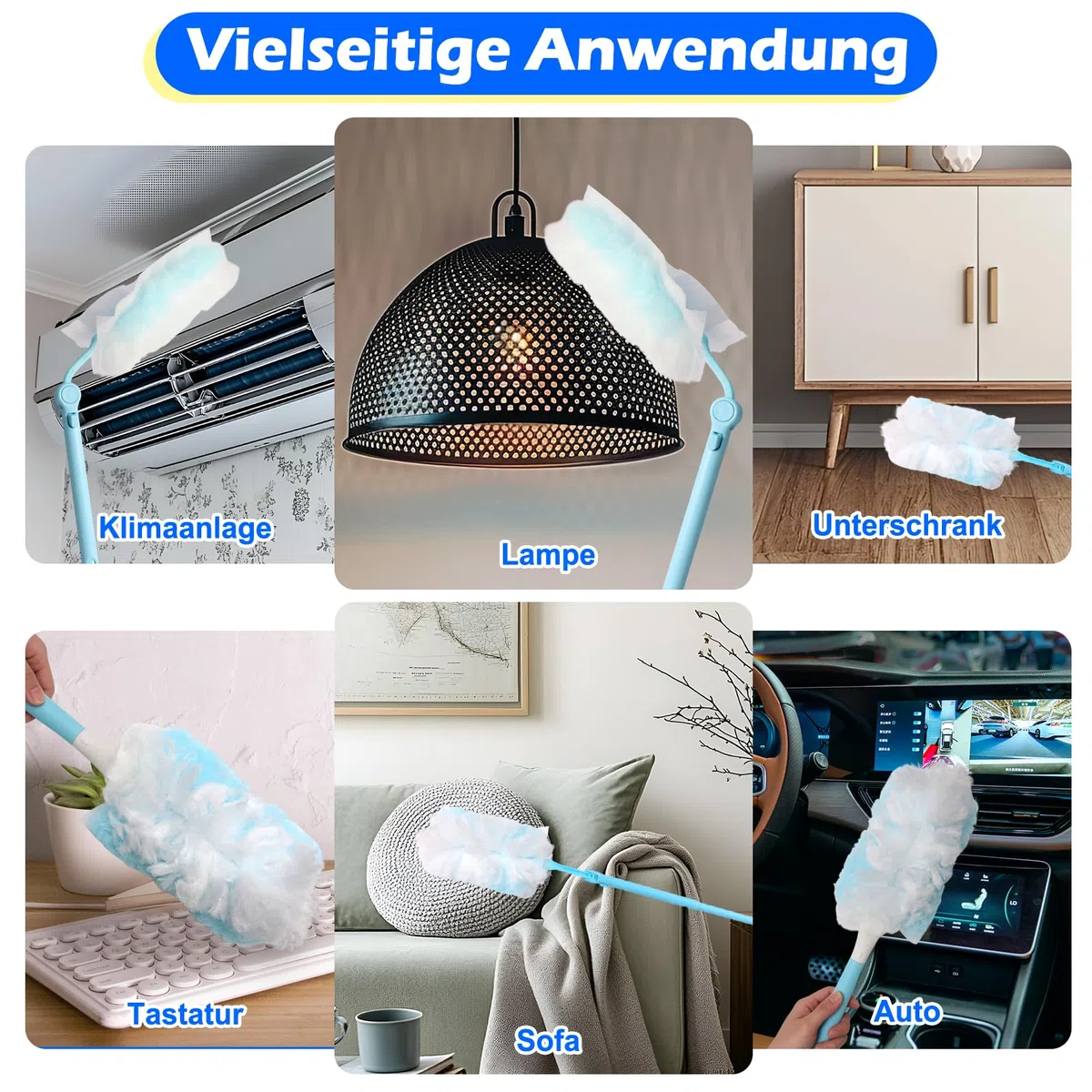 50 Stück Staubmagnet Nachfüllpack Kompatibel mit Swiffer Staubmagnet & Duster, Einweg Staubwedel mit 2 Griffen für Tierhaare Staub Schmutz Reinigung