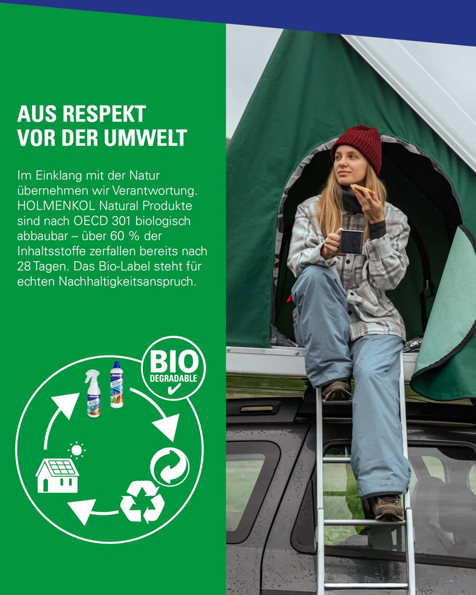 Holmenkol Natural Tent Proof 500ml - Biologisch abbaubares Imprägnierspray für Zelt & Outdoor-Textilien, Wasser- und schmutzabweisende Wirkung, Ideal für Planen, Markisen, Sonnensegel und Rucksäcke