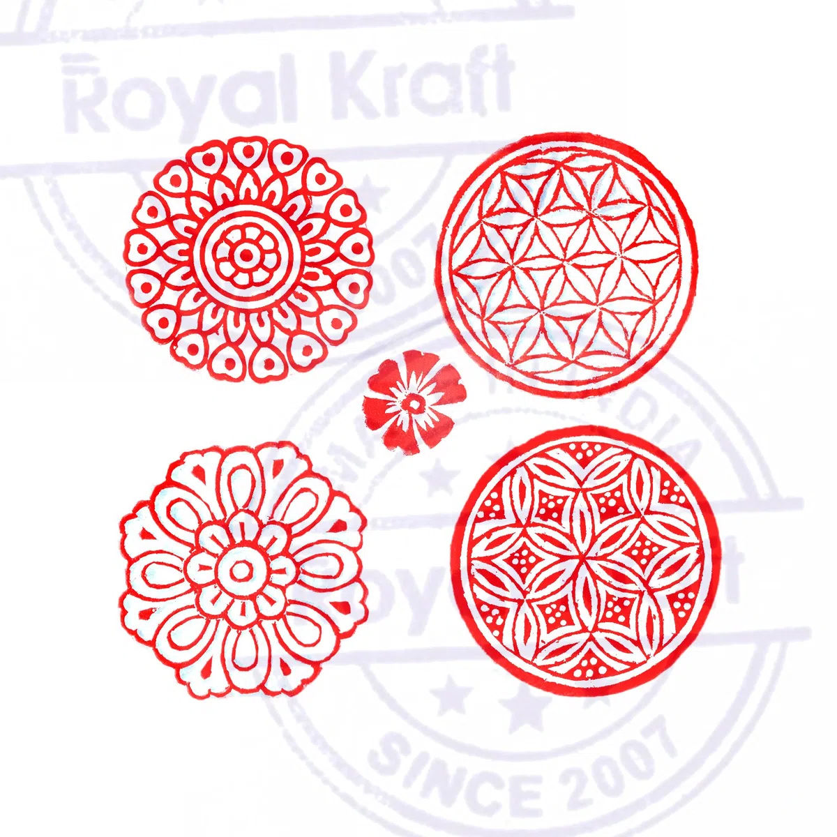 Städtisch Entwürfe Runden und Blume Holz Drucken Stempel (Set von 5)