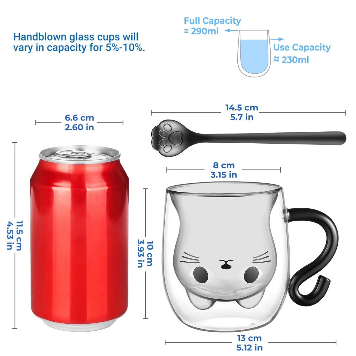 ecooe Doppelwandige Süße katze Latte Macchiato Gläser Kaffeetasse 290ml Kaffeeglas Teegläser für Cappuccino,Latte Macchiato,Tee, Milch, Bier, Geburtstag Valentinstag Geschenke für Frauen Männer Kinder