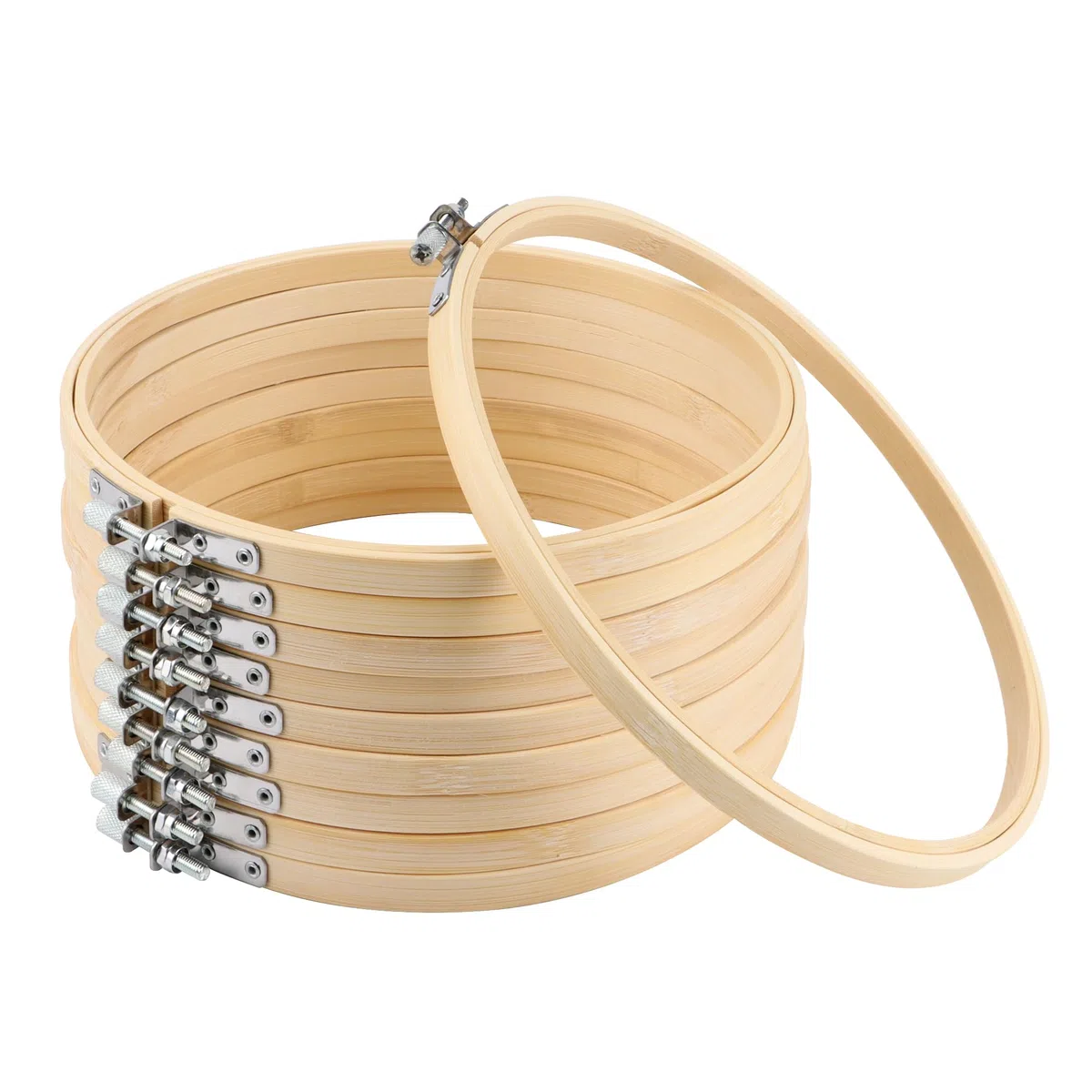 10 Stück Bambus Stickrahmen, 20 cm Bambus Kreis Kreuzstich Hoop Ringe Einstellbar für DIY Kunst Handwerk Handliches Nähen