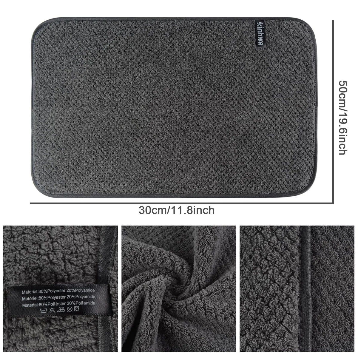 KinHwa Mikrofaser Gästehandtücher Handtücher 30x50cm, Weiche Saugstark Gästetücher mit Aufhängeschlaufe, Schnelltrocknend Waschlappen Saugfähig für Bad, Spa, Fitnessstudio 10 Pack Dunkelgrau