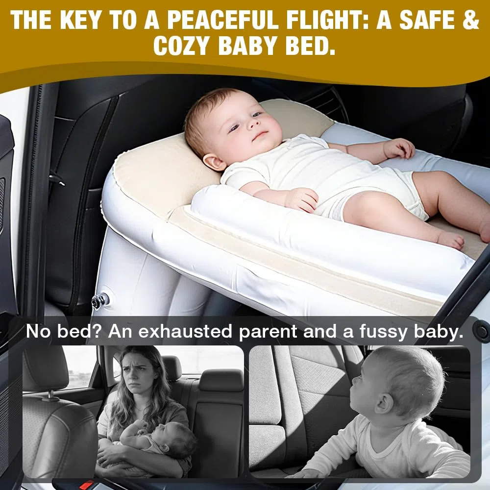 Aufblasbares Flugzeugbett für Kleinkindreisen, Flugzeug Sitzverlängerung Kinder Schlafen, Kleinkinder Reise Essentials Tragbare Aufblasbare Betten mit Luftpumpe für Sitz des Fluges Autos Zugs