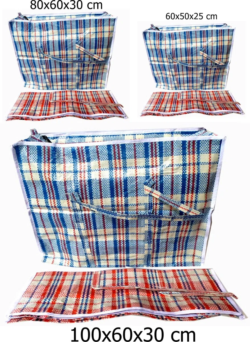 PLASTIKTASCHE Auswahl Jumbo Unterbettkommode Wäschetasche Aufbewahrungs Tasche kariert, Reißverschluss, Auswahl XXL XL L GROß, Blau