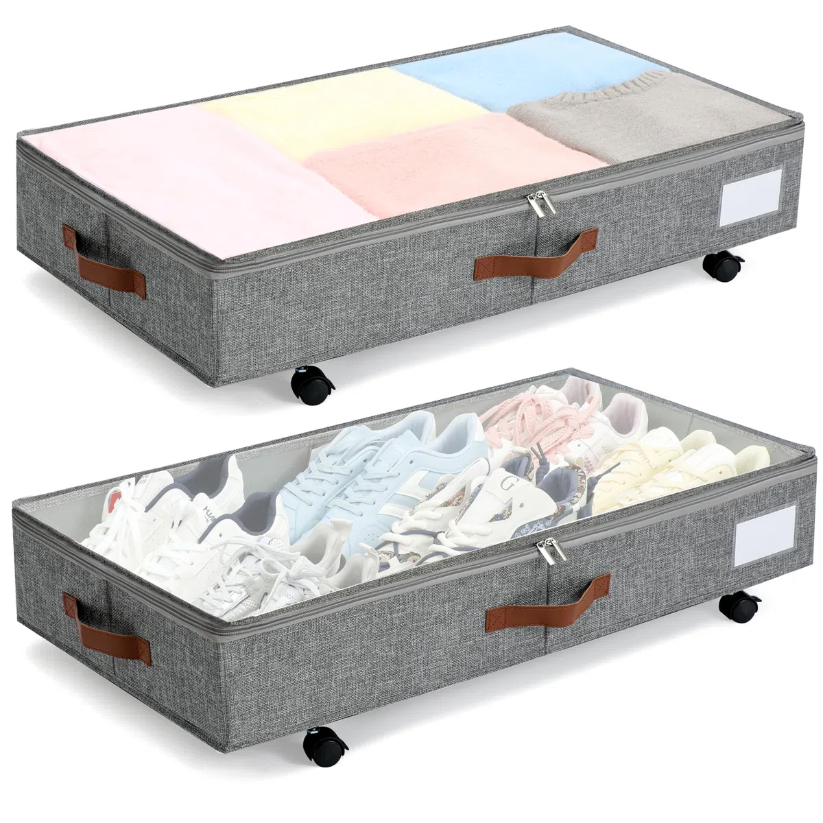 KitHreo Unterbettkommode mit Rollen, 2 Stück Unterbett-Aufbewahrungsbehälter, rollender Unterbett-Organizer, große Kapazität, einfache Montage, stabil, Schubladen unter dem Bett auf Rädern für (Grey)
