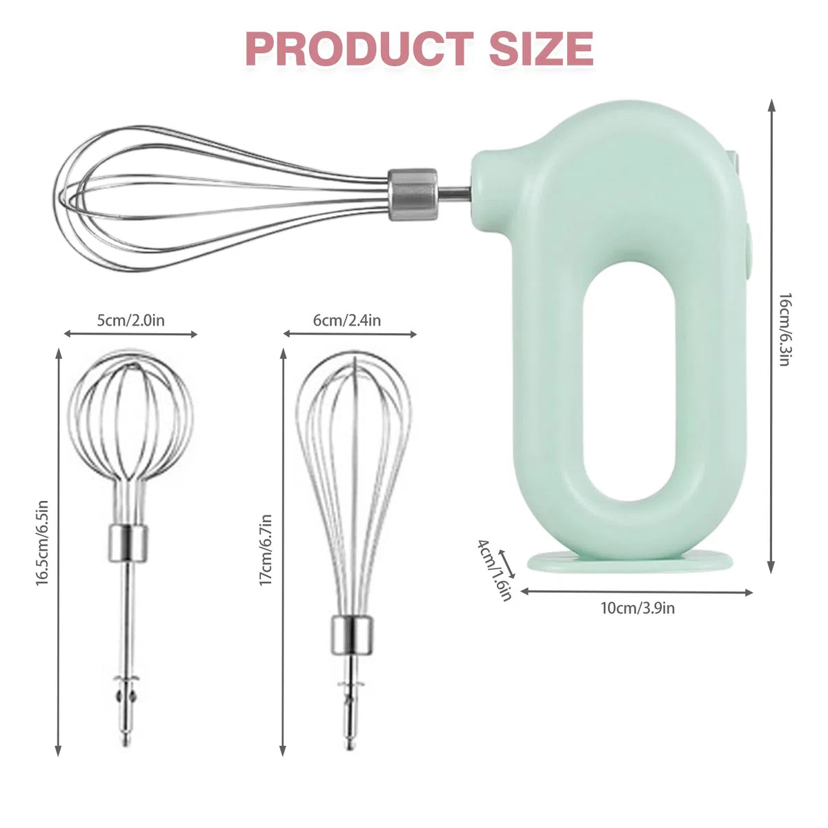 Elektrischer Schneebesen, Kabelloser Hand Mixer, Edelstahl-Schwenkquirl, 4 einstellbaren Geschwindigkeitsstufen, Elektrischer Handmixer mit 2 Quirl-Aufsätzen, über USB aufladbar (Grün)