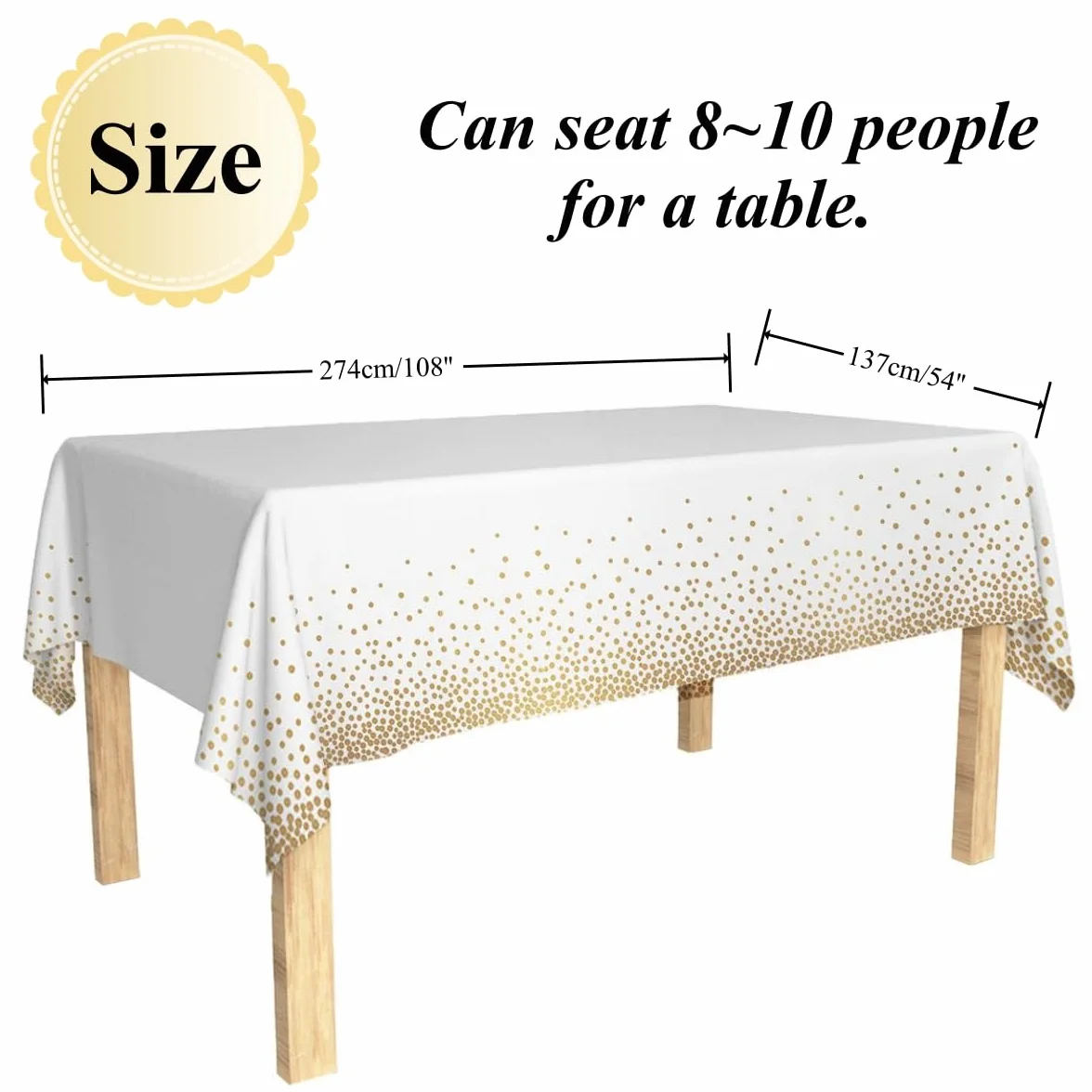 CEILIWEN 10 Packungen weiße und goldene Party-Tischdecken, Einweg-Tischdecken, Tischdecken, Tischdekoration für Party, 274 x 137 cm, Weiß Gold, 10 Packungen