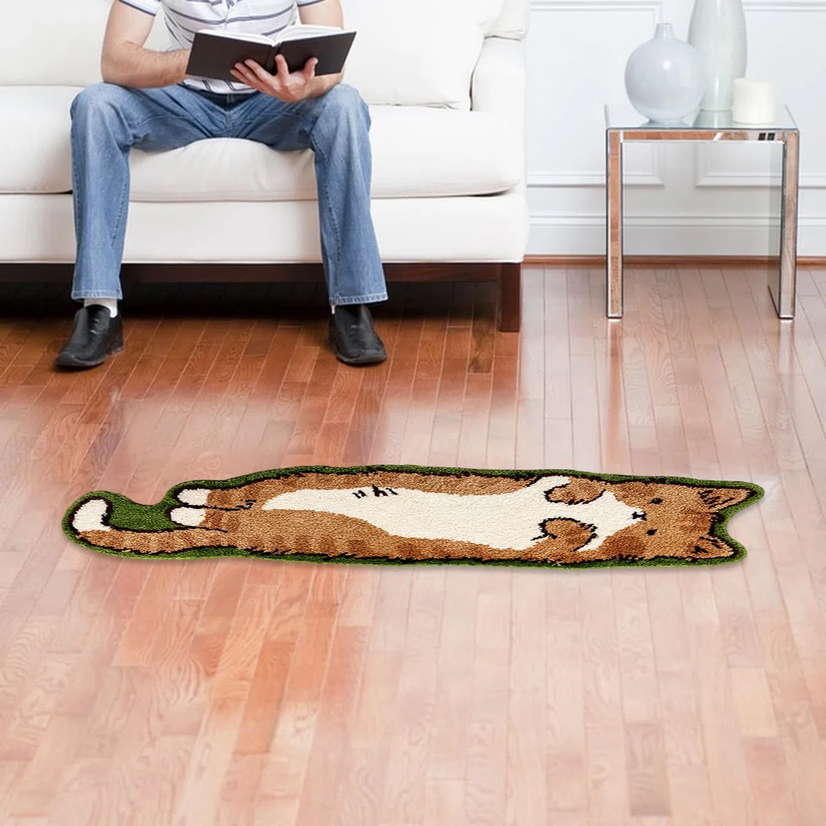 Generisch Katzen-Badteppich, 40x120cm Teppich In Katzenform, Saugfähige Teppiche Mit Lustiger Cartoon-Katze, Katzen-Fußmatte, Nachttischteppich Für Schlafzimmer