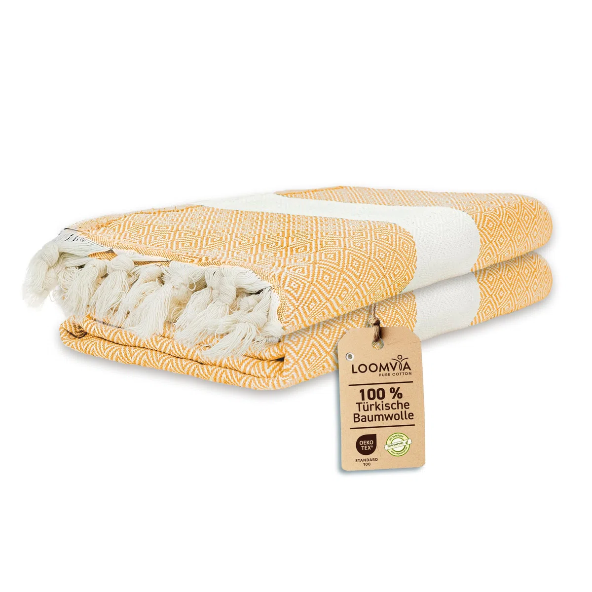 2er Pack - Hamamtuch groß 100x180 aus 100% Baumwolle – Strandtuch, Saunatuch, Badetuch, Saunahandtuch - Saugstark & leicht - Saunatuch Damen & Herren für Strand, Sauna, Bad - Gold