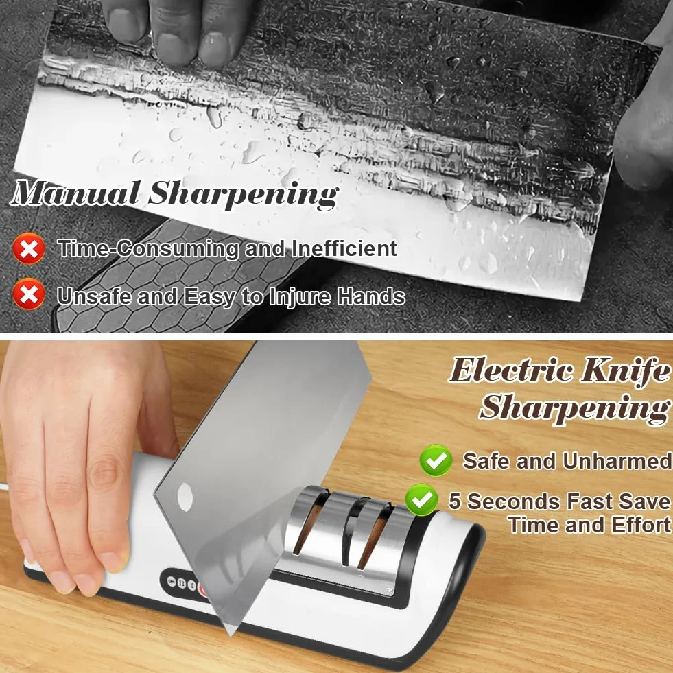 Vicloon 2-Stufen Elektrischer Messerschärfer, Wiederaufladbarer USB Messerschleifer für Grob- & Feinschliff, Rutschfeste Basis, Ideal für Küchenmesser, Scheren und Andere Meisten Gängigen Messerarten