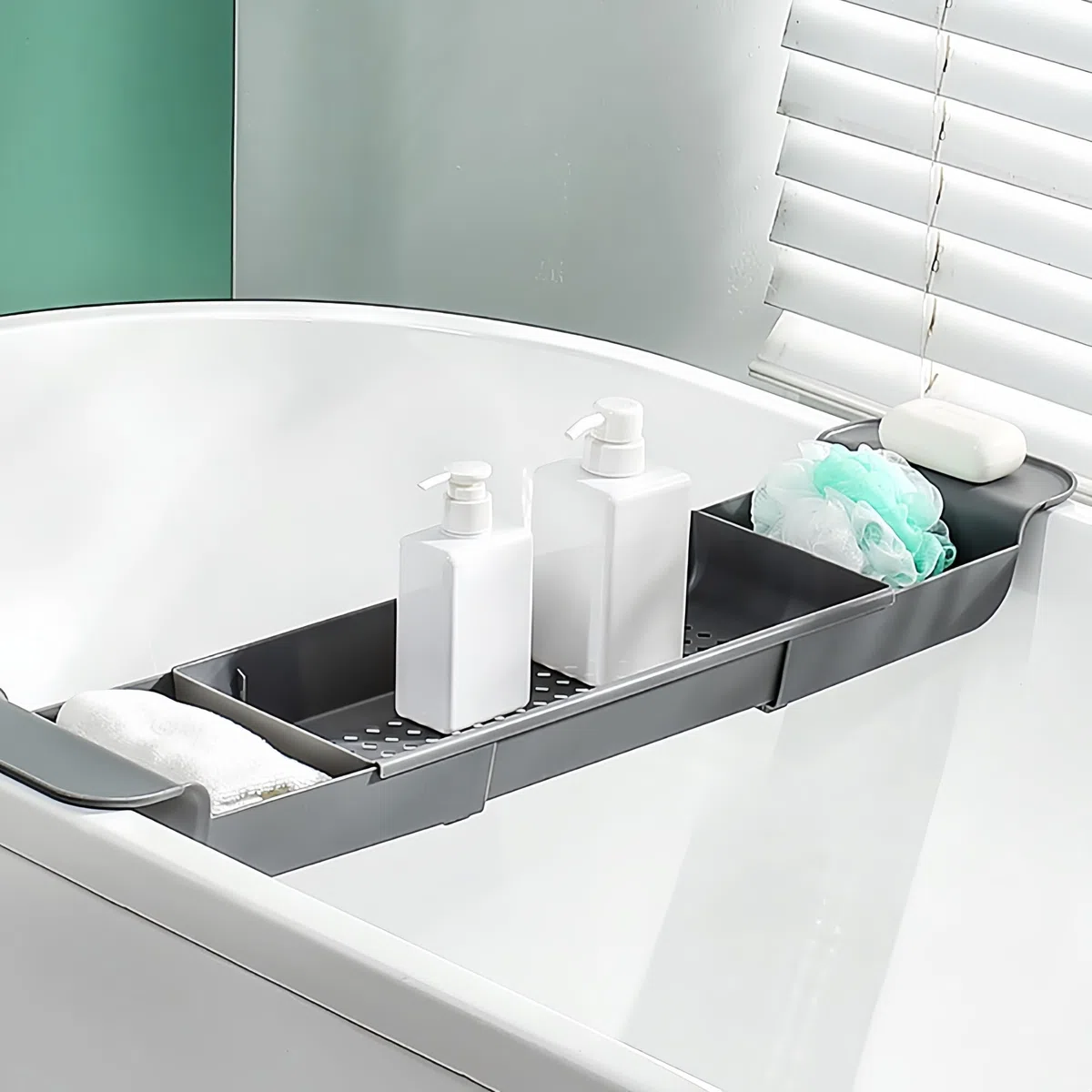 Badewannentablett, Badewannen Brücke Ausziehbar Buch, Telefon, Pad-Halter, Spielzeug, Shampoo, Seife, Aufbewahrung, Badezimmerzubehör, Geschirrabtropfgestell Kunststoff