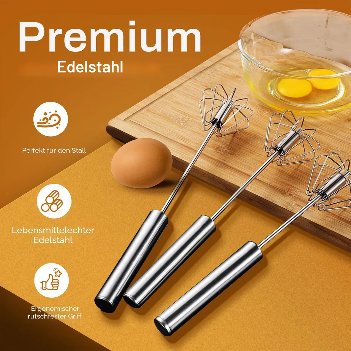 Halbautomatischer Schneebesen aus Edelstahl, 2026 Neuer Edelstahl-Eischneebesen Hand-Drück-Rotations-Schneebesen-Mixer, Hand-Drück-Mixer-Rührwerkzeug zum Kochen Küche Zuhause Ei Milch (25,4 cm)