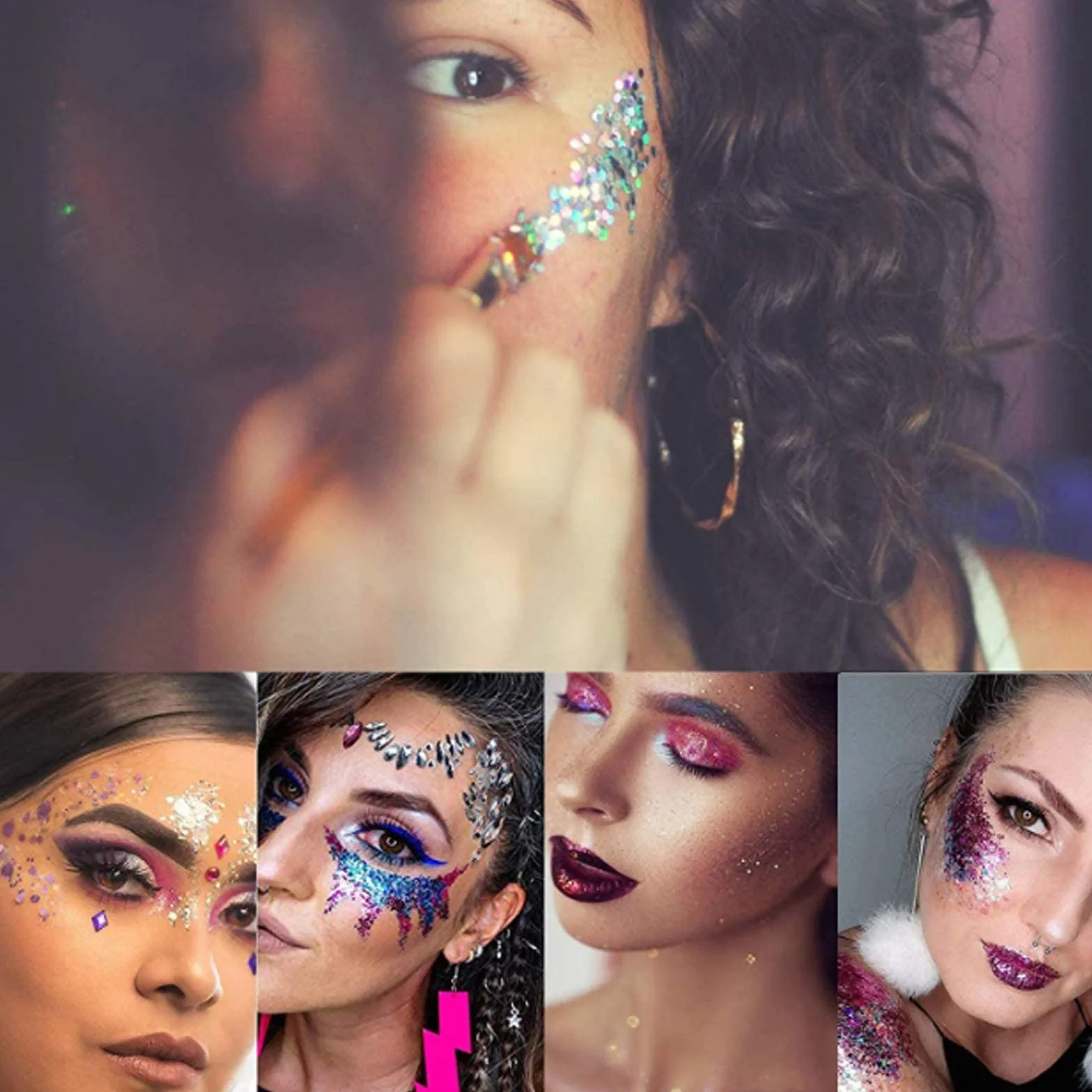 HEMOER 12 Farben holografische Pailletten 12SE, 144 g Pailletten für Gesicht, Kosmetikqualität, Pailletten für Körper, Haare, Epoxidharz, Festival-Party-Kunst und mehr -12 g/Flasche