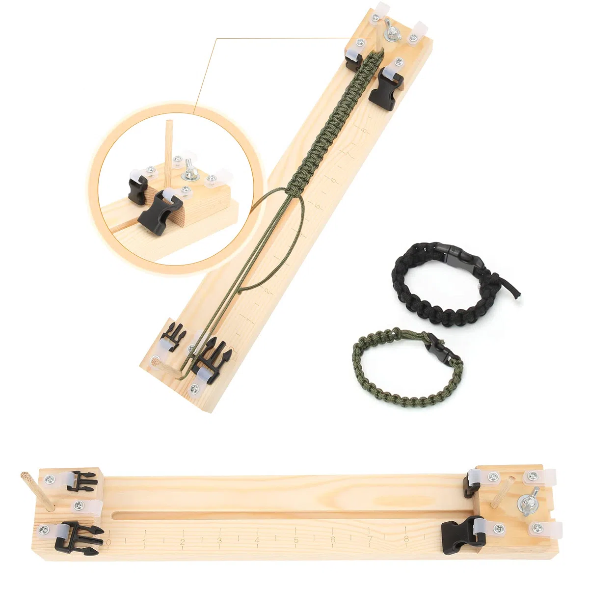 HISUEKIG Paracord Armband Webrahmen Set, Einstellbare Länge Paracord Holzrahmen Jig mit Schieberegler, DIY Webwerkzeuge für Freundschaftsarmband, Lanyards, Schlüsselketten, Halsketten