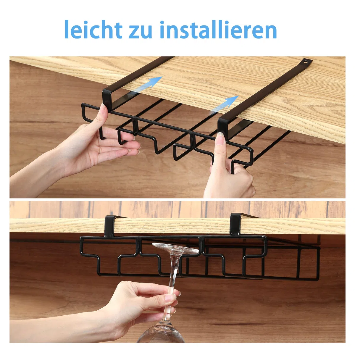FOMANSH Weinglashalter unter dem Schrank, Gläserhalter für Weingläser Stielgläser, hängender Weinglasregal Glashalterung aus Metall, Gläser-Aufbewahrung für Küche, Bar und Restaurant, schwarz