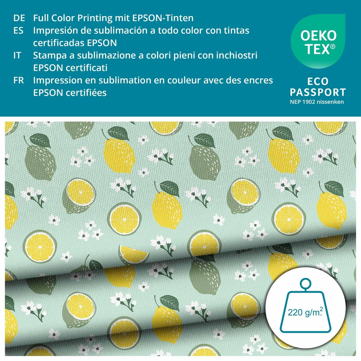 DreamRoots Segeltuch Wasserdicht - Polsterstoff Meterware 160 cm breit - Wasserabweisender Stoff 220 g/m2 600D - Markisenstoff Wasserdicht Meterware Lemons and Limes 1M