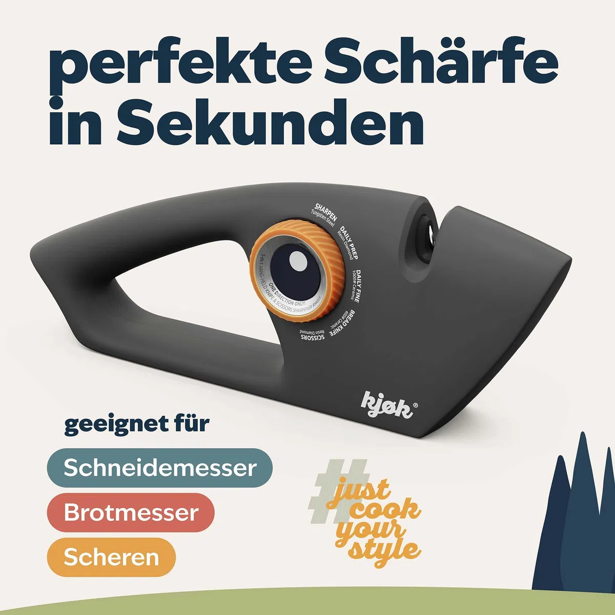 kjøk Premium Messerschärfer mit Drehknopf – 5 Stufen Diamant, Keramik & Wolframcarbid – Messerschleifer & Scherenschleifer mit einstellbarem Schärfwinkel – ABS schwarz-matt