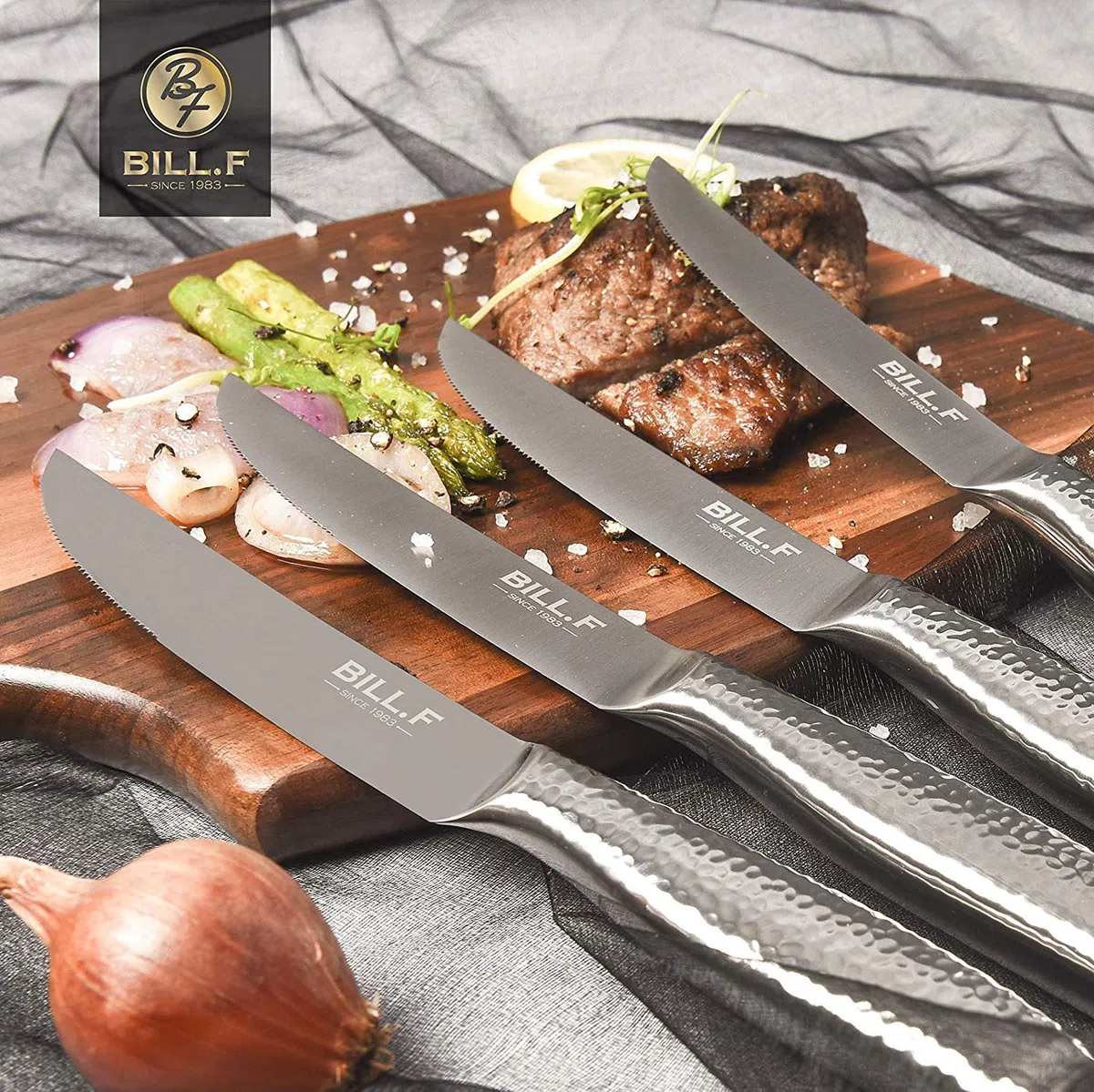 BF BILL.F SINCE 1983 Steakmesserset, 4-tlg. 4,5-Zoll-Steakmesser mit Wellenschliff und Edelstahlgriff