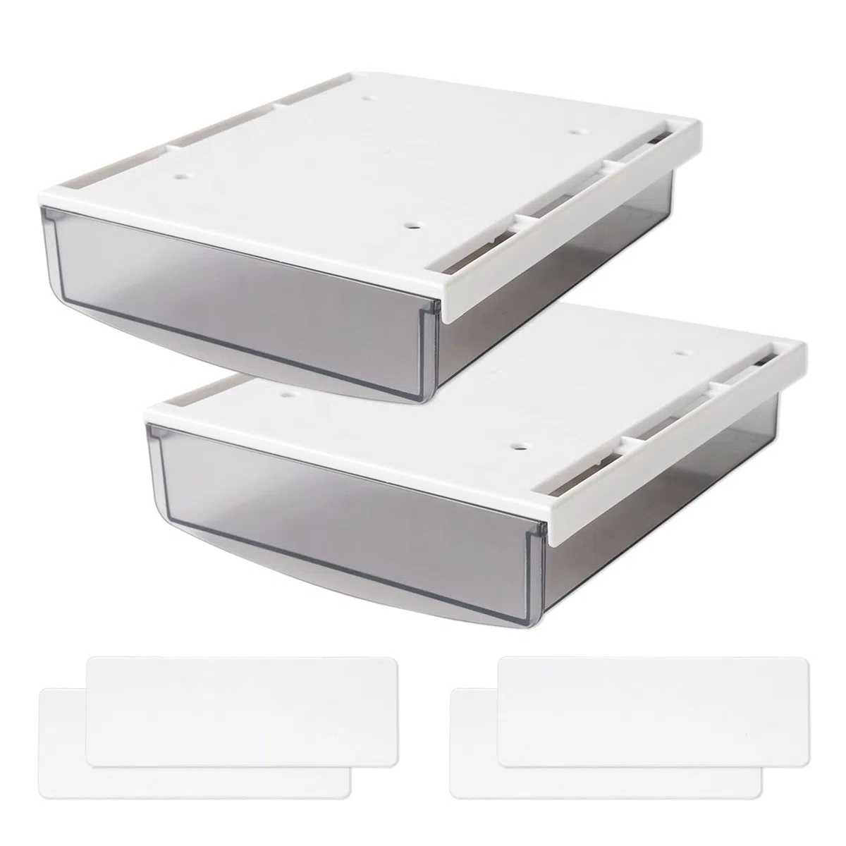 CHENGCKJ 2 Stück Schublade unter Schreibtisch 1,7L Schubladen Selbstklebende Aufbewahrungsbox 21x18x5,4cm Versteckte Organizer ohne Perforation Schubladenbox für Zuhause Büro