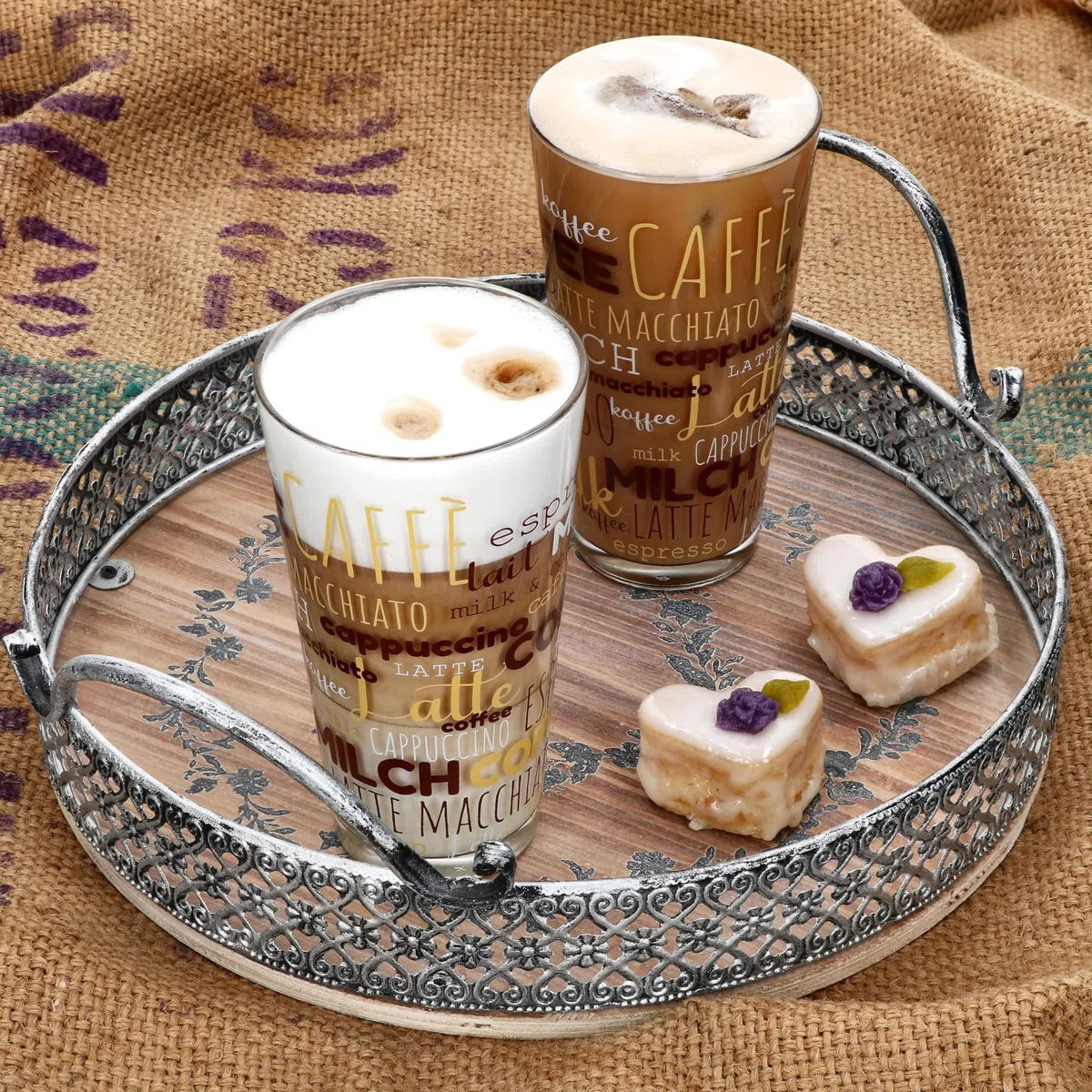 MamboCat 6er Set Candy Latte Macchiato Gläser mit Schrift-Dekor I 380 ml I stapelbare Kaffee-Gläser für EIS-Kaffee, Cafe au Lait, Frappé & Co.